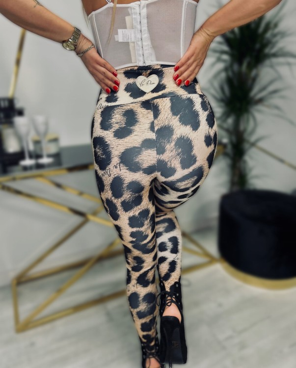 Legginsy Wysoki Stan La Diva Panterka Ze Złotą Klamrą