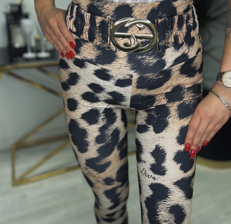 Legginsy Wysoki Stan La Diva Panterka Ze Złotą Klamrą