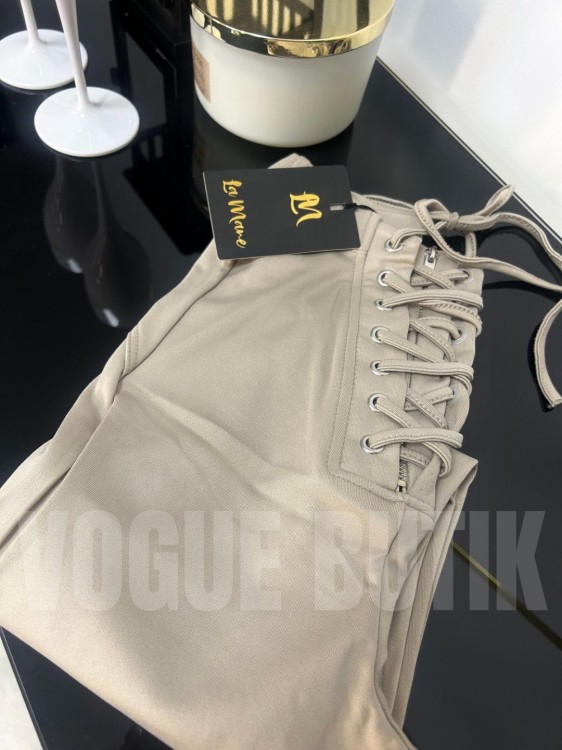 Legginsy La Mane Wiązany Przód z Wysokim Stanem Beżowe
